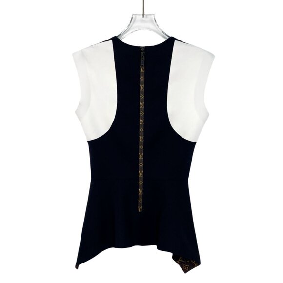 DW0129 Louis Vuitton Two-Tone Sleeveless Peplum Top With Monogram Details - Picture 2 of 8
